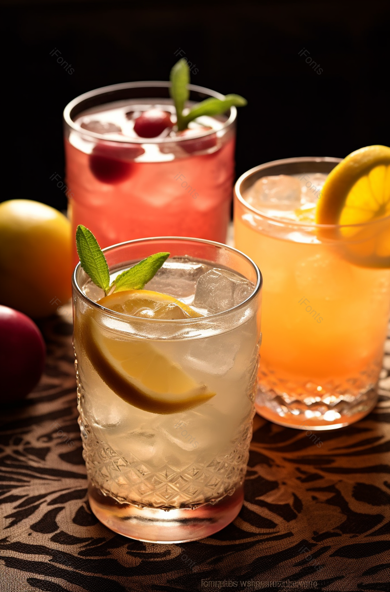 放在团花刺绣上的水果和水果鸡尾酒,高清,摄影图,摄影图片,图片大全,摄影图免费下载